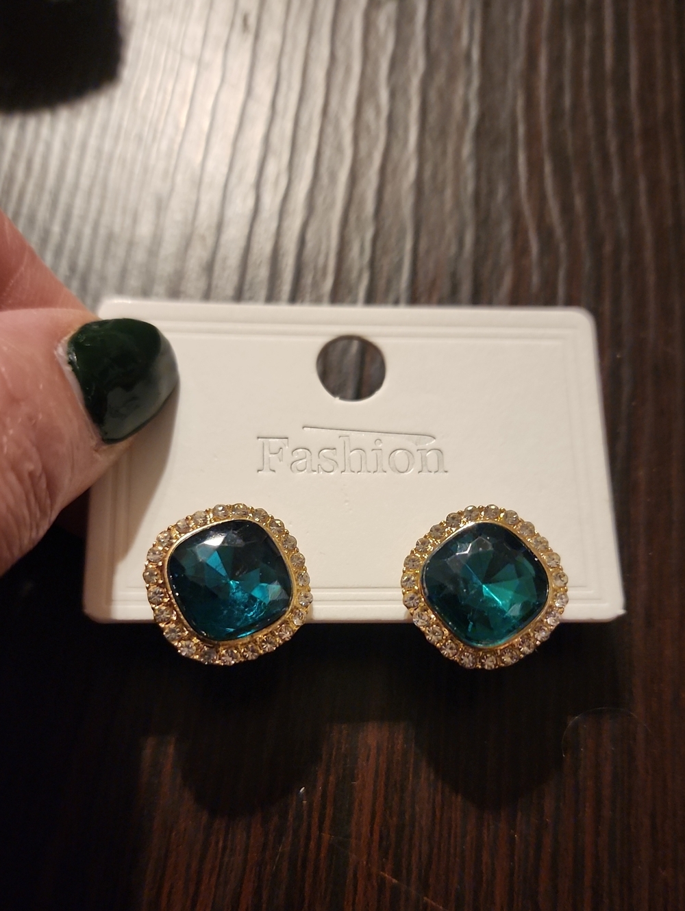 Gold-Tone Emerald Blue Crystal Halo Stud Earrings